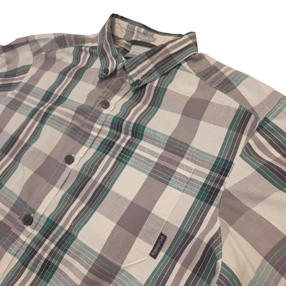 Columbia Mens Plaid Short Sleeve Button Down Shirt Regular Fit Green Gray - Picture 3 of 8
